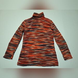 Vintage Retro Western Wrangler Sweater Womens Medium Large Stripe Rib Turtleneck